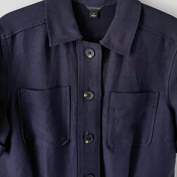 ANN Taylor Collared Linen Safari Short Romper in Navy Blue Women’s Size 4 EUC - Picture 5 of 6